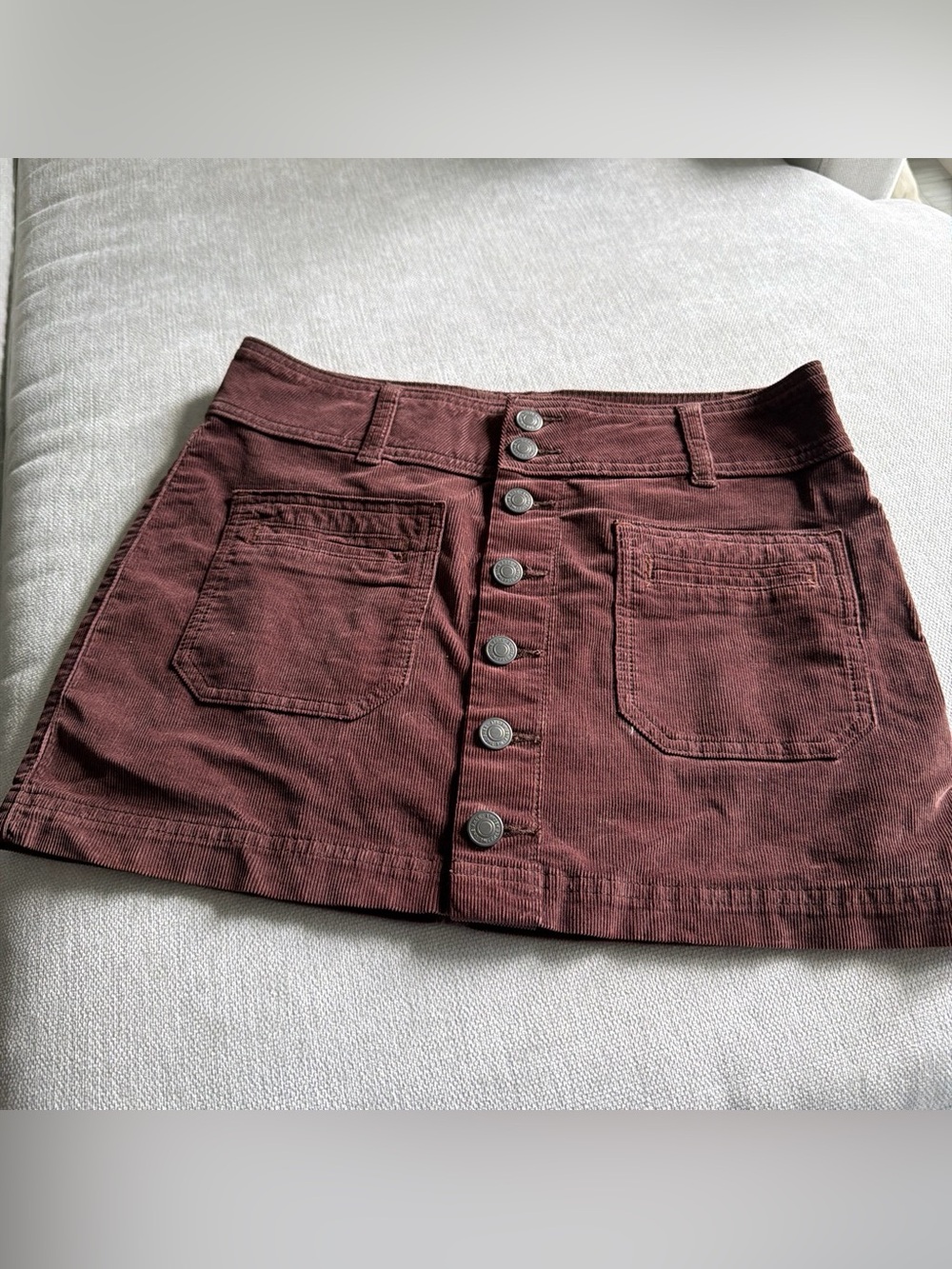 Free People Button-Front Corduroy Mini Skirt in Wine Size 25